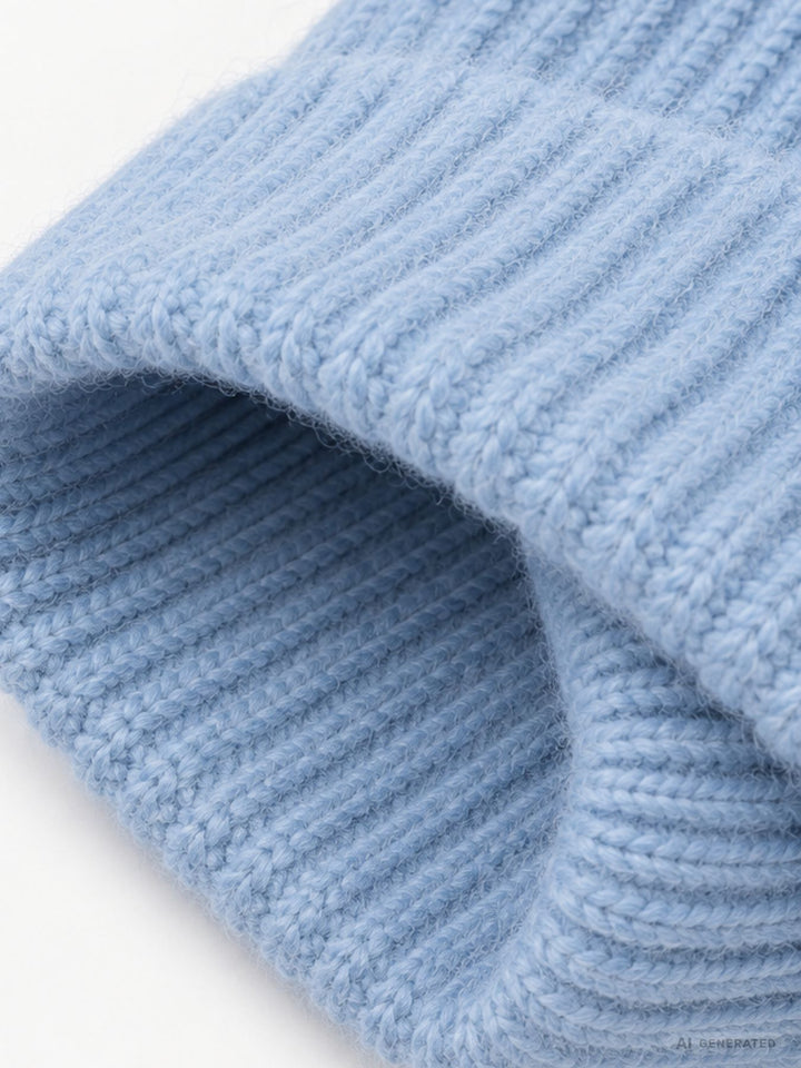 Damen Strickmütze Hellblau mit grauem Herz – Kuschelig, modern & liebevoll