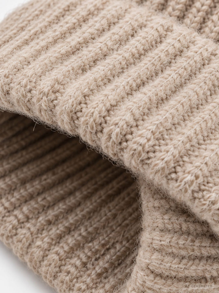 Damen Strickmütze Beige mit pinkem Herz – Kuschelig, modern & liebevoll