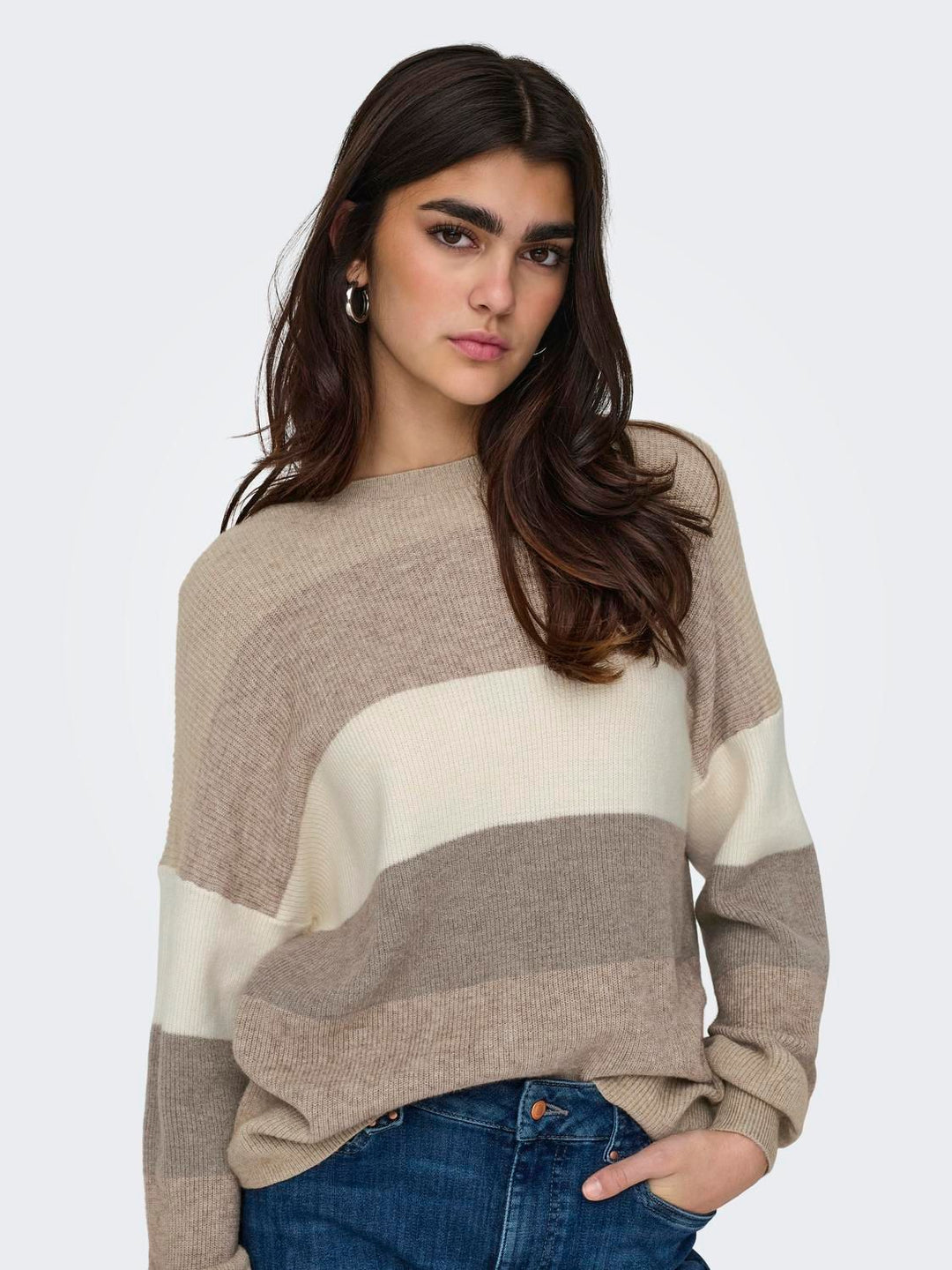 Damen Strickpulli Feather Gray/W. BEIGE/WHITECAP
