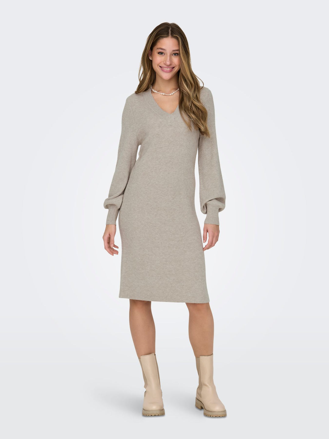ONLY Katia Langarm Kleid V-Ausschnitt