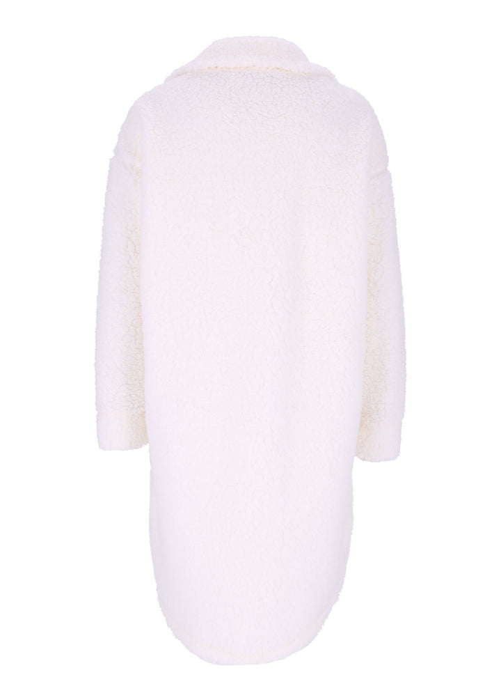 Damen Teddy Blusenjacke mit Stehkragen und Brusttaschen – Bianco