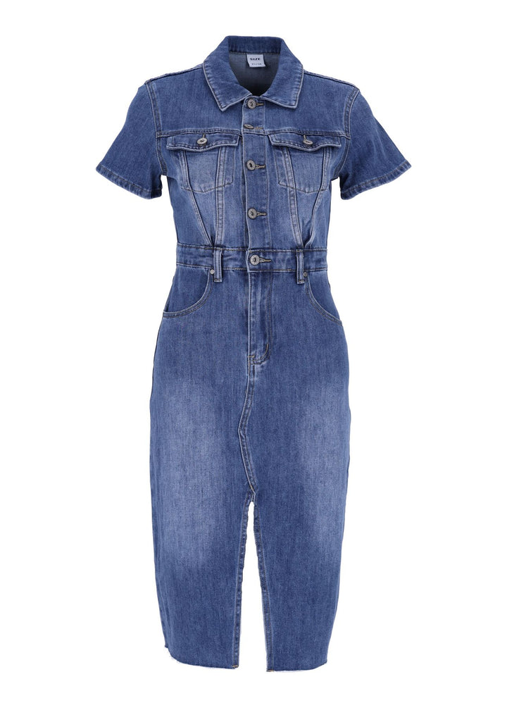 Splash of Color Damen Jeanskleid Kurzarm