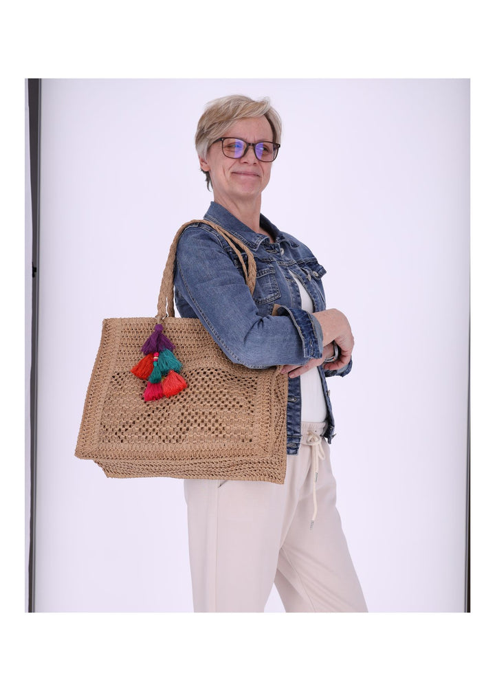 Basttasche Groß mit Bommel