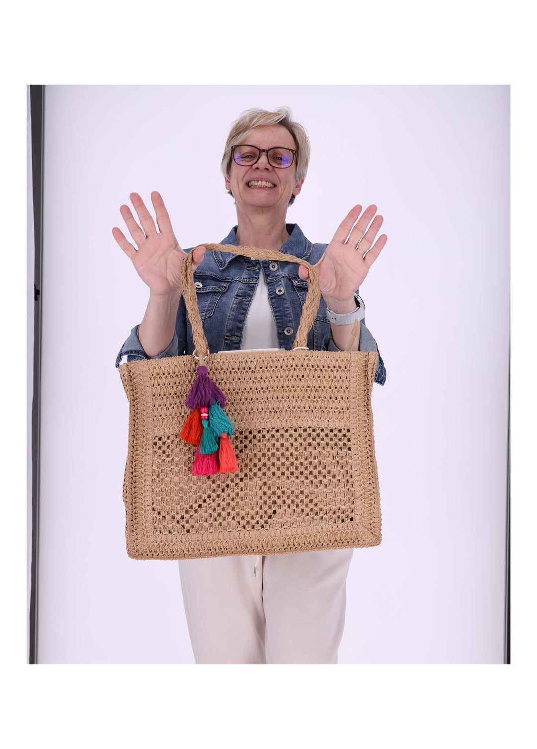 Basttasche Groß mit Bommel