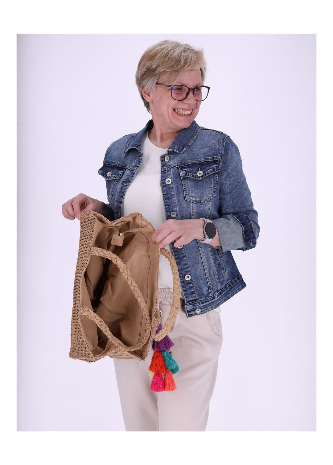 Basttasche Groß mit Bommel