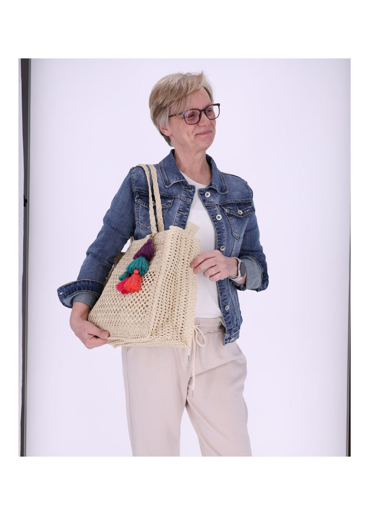 Basttasche Groß mit Bommel