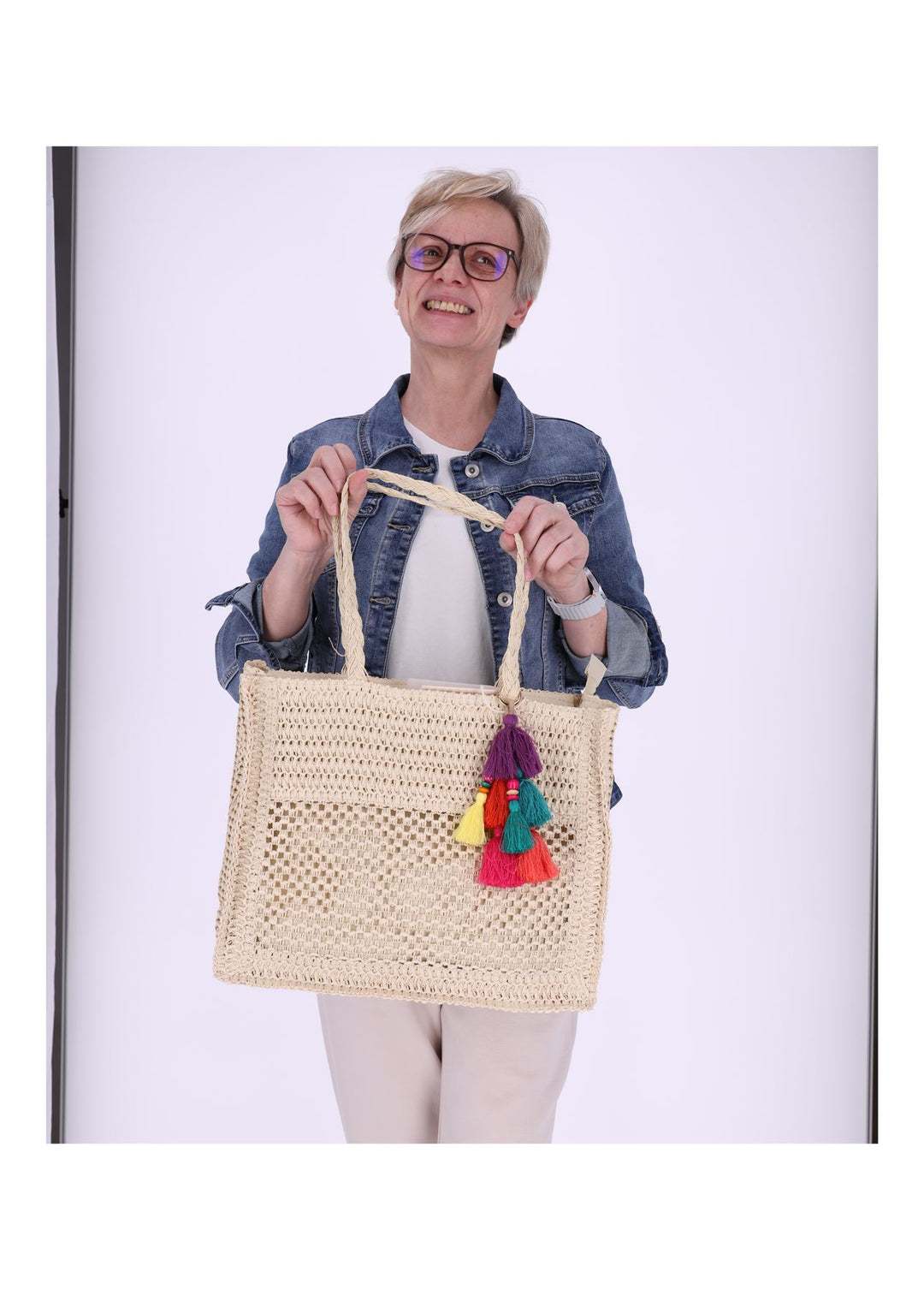 Basttasche Groß mit Bommel