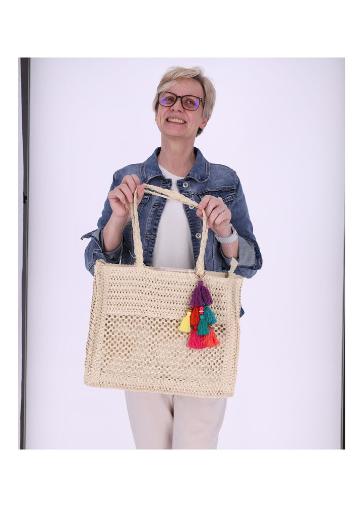 Basttasche Groß mit Bommel