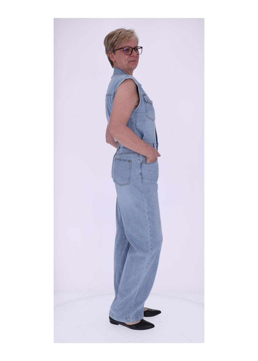 Splash of Color Denim Jumpsuit ärmellos