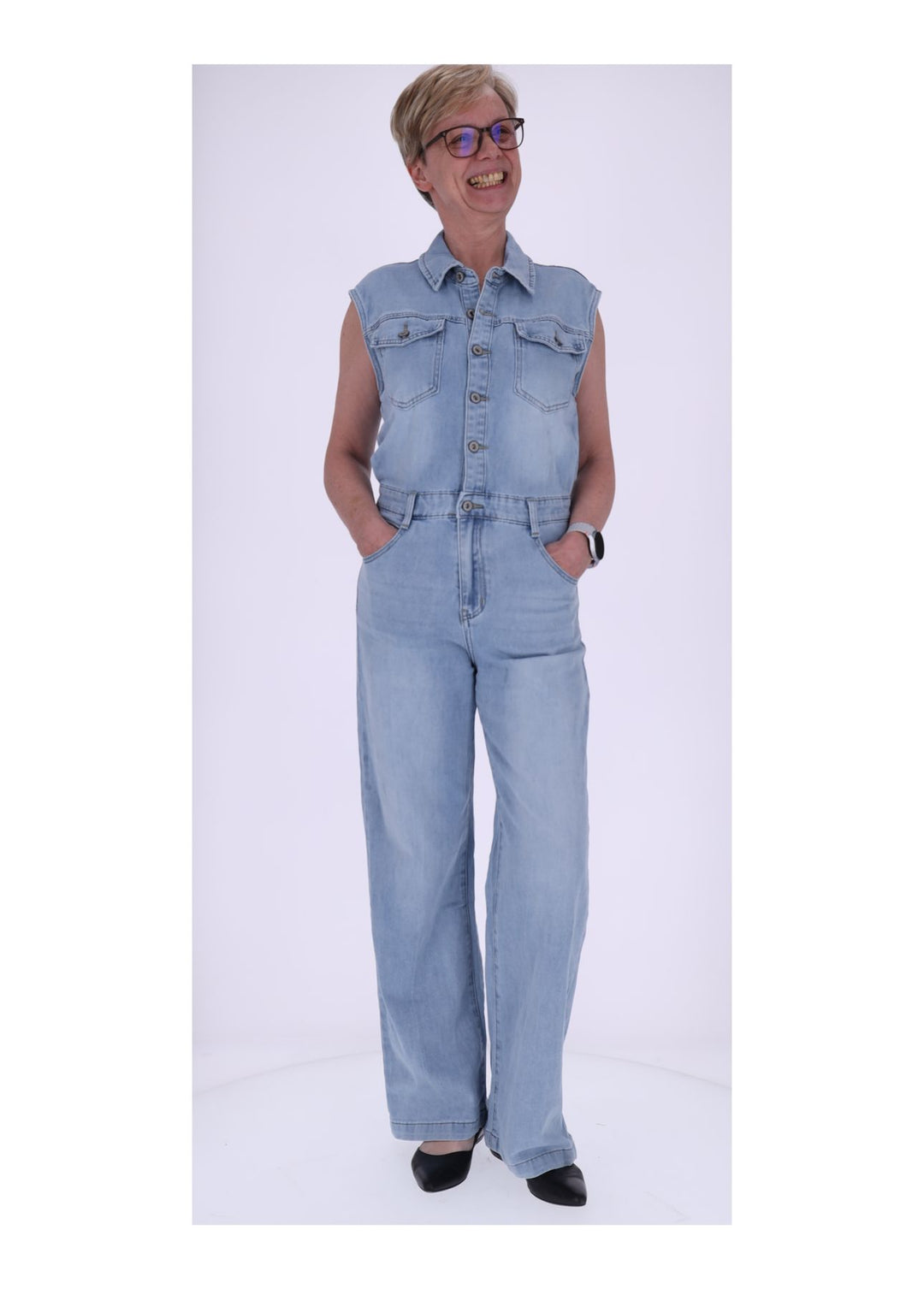 Splash of Color Denim Jumpsuit ärmellos