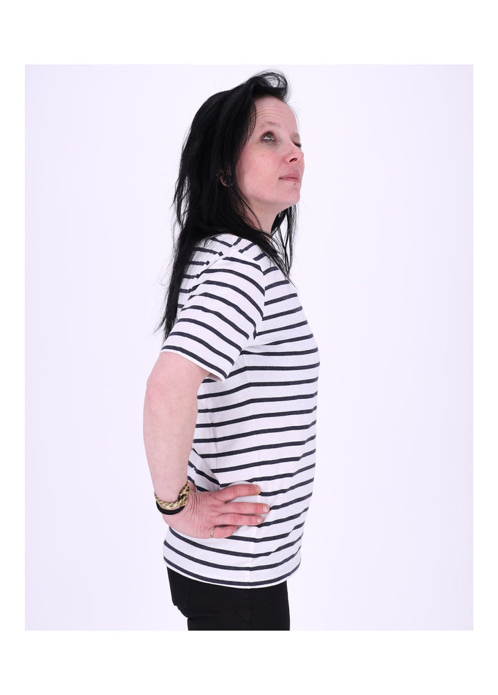 TARA M Damen T-Shirt Streifen V-Ausschnitt