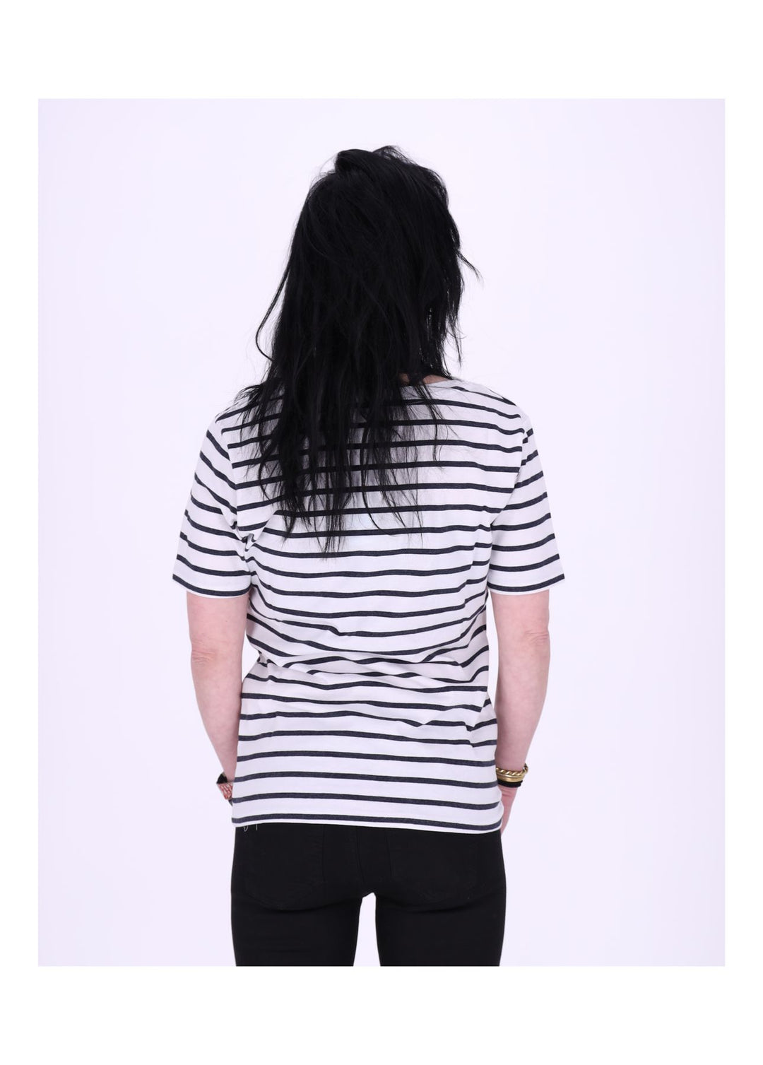 TARA M Damen T-Shirt Streifen V-Ausschnitt