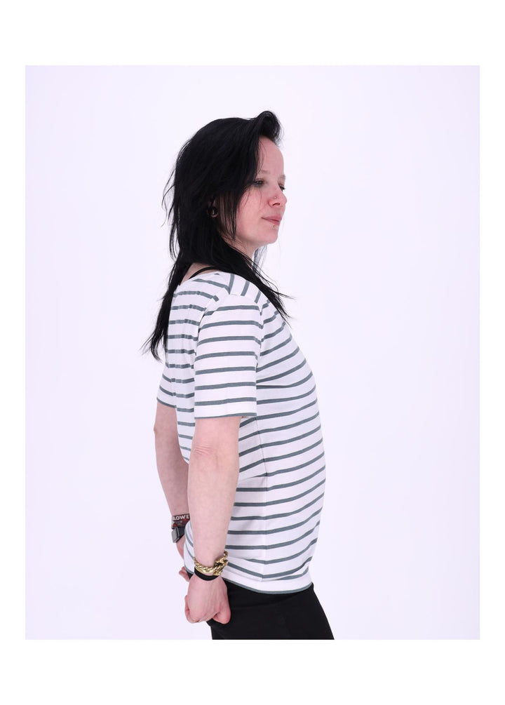 TARA M Damen T-Shirt Streifen V-Ausschnitt