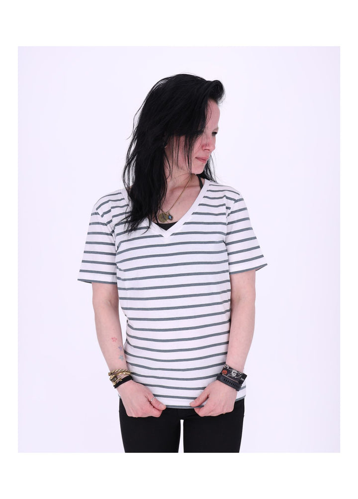 TARA M Damen T-Shirt Streifen V-Ausschnitt