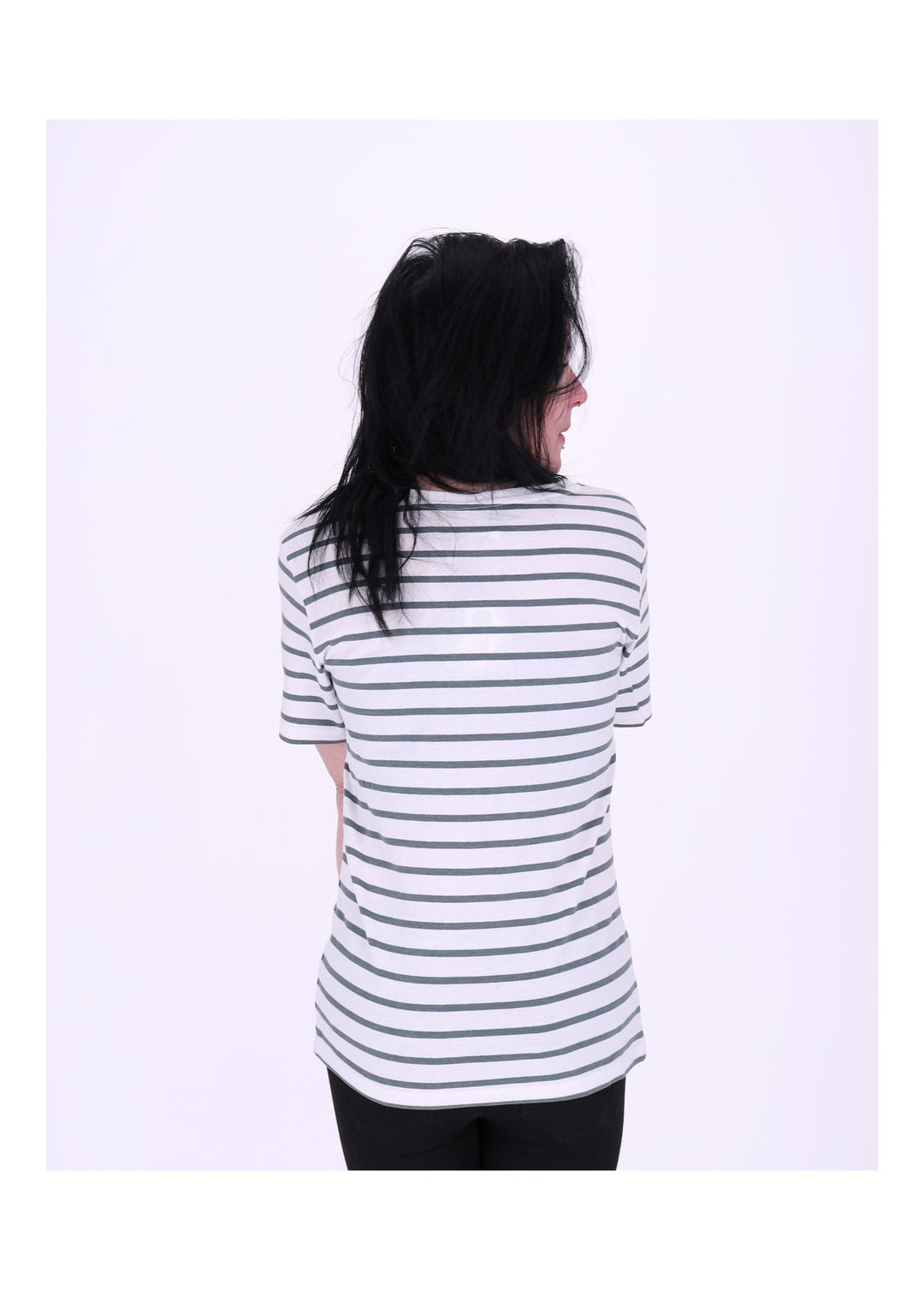 TARA M Damen T-Shirt Streifen V-Ausschnitt
