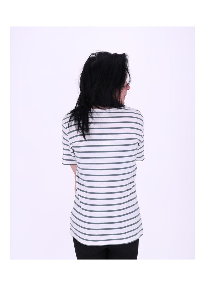 TARA M Damen T-Shirt Streifen V-Ausschnitt