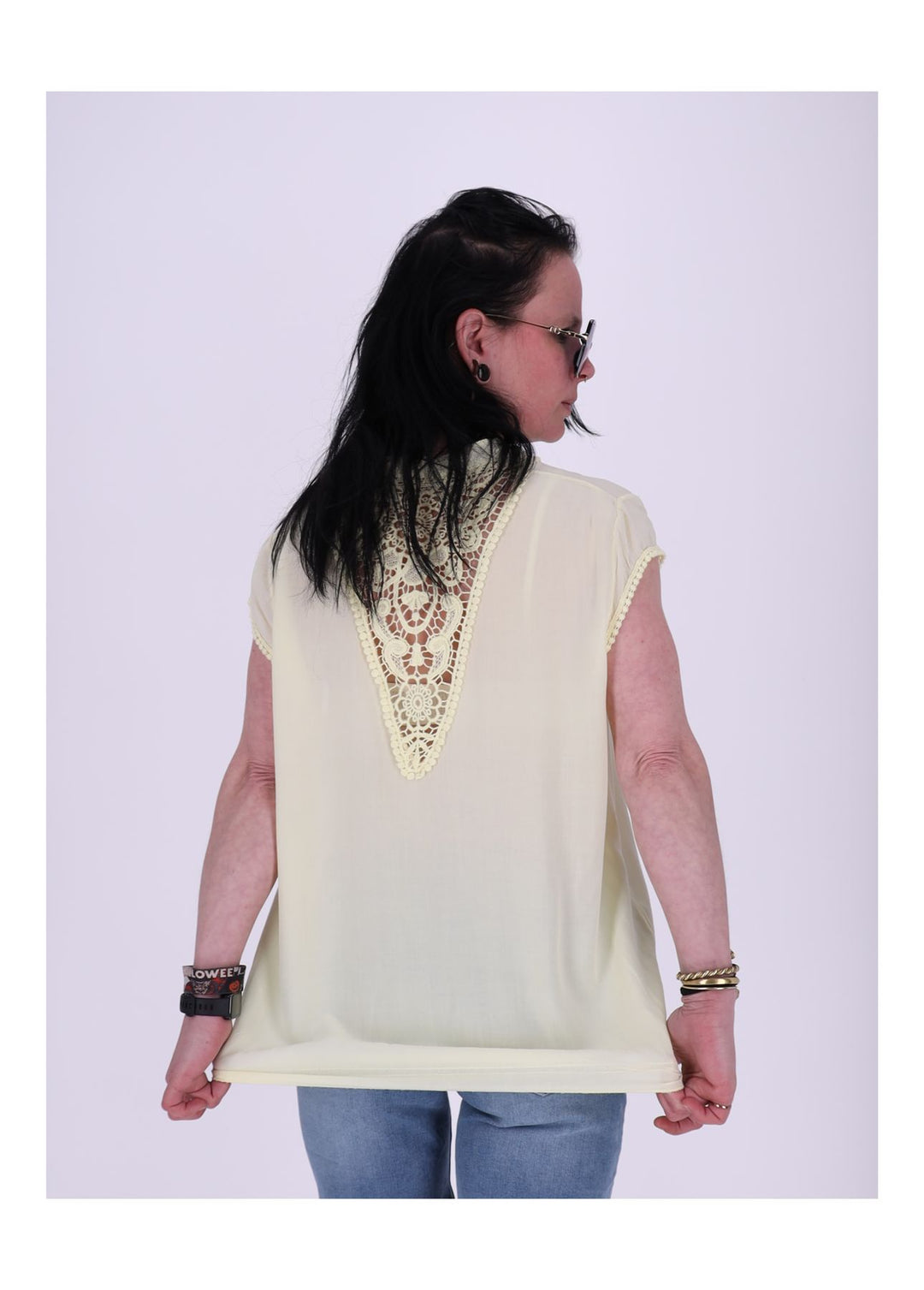 Splash of Color Damen T-Shirt Spitzeneinsatz