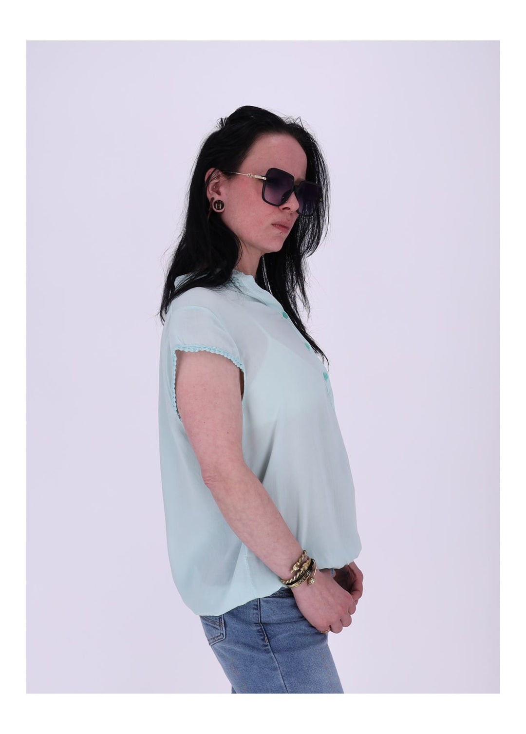 Splash of Color Damen T-Shirt Spitzeneinsatz