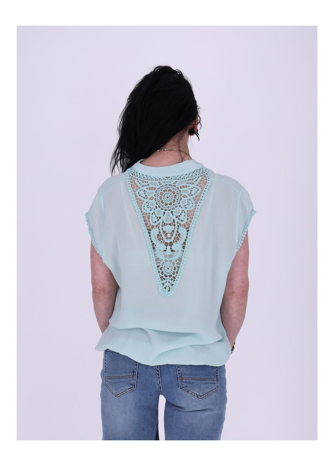 Splash of Color Damen T-Shirt Spitzeneinsatz