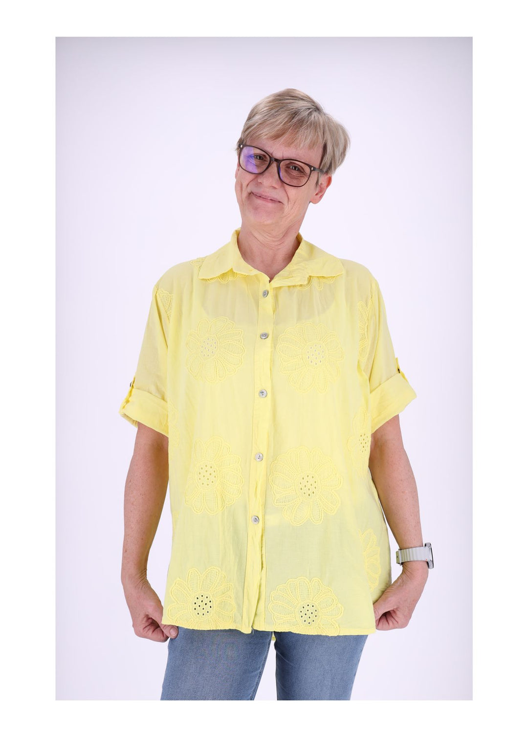Splash of Color Bluse Kurzarm Stickerei