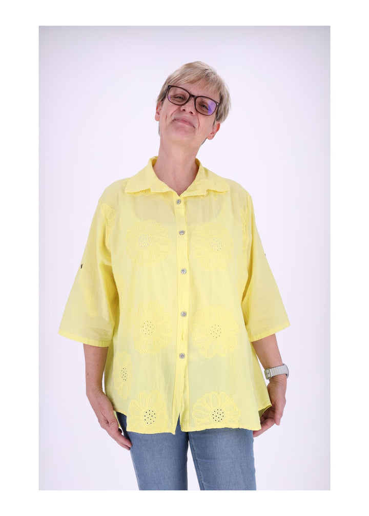 Splash of Color Bluse Kurzarm Stickerei