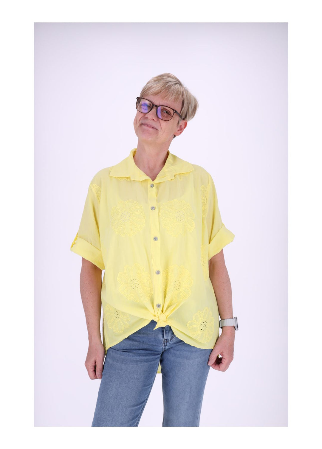 Splash of Color Bluse Kurzarm Stickerei