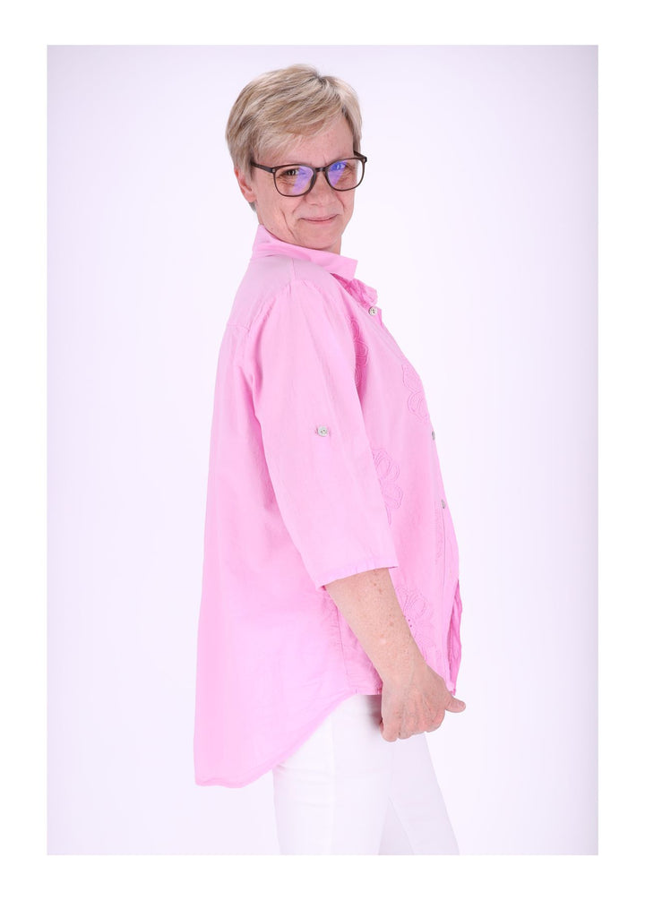 Splash of Color Bluse Kurzarm Stickerei