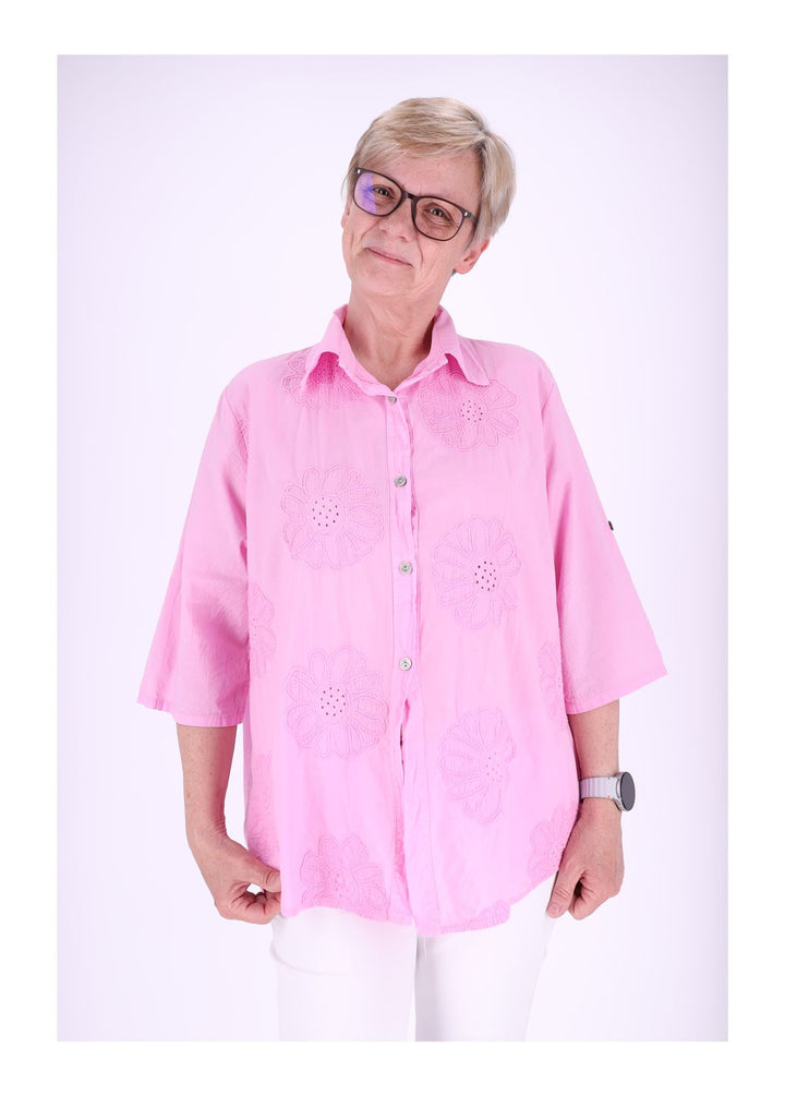Splash of Color Bluse Kurzarm Stickerei