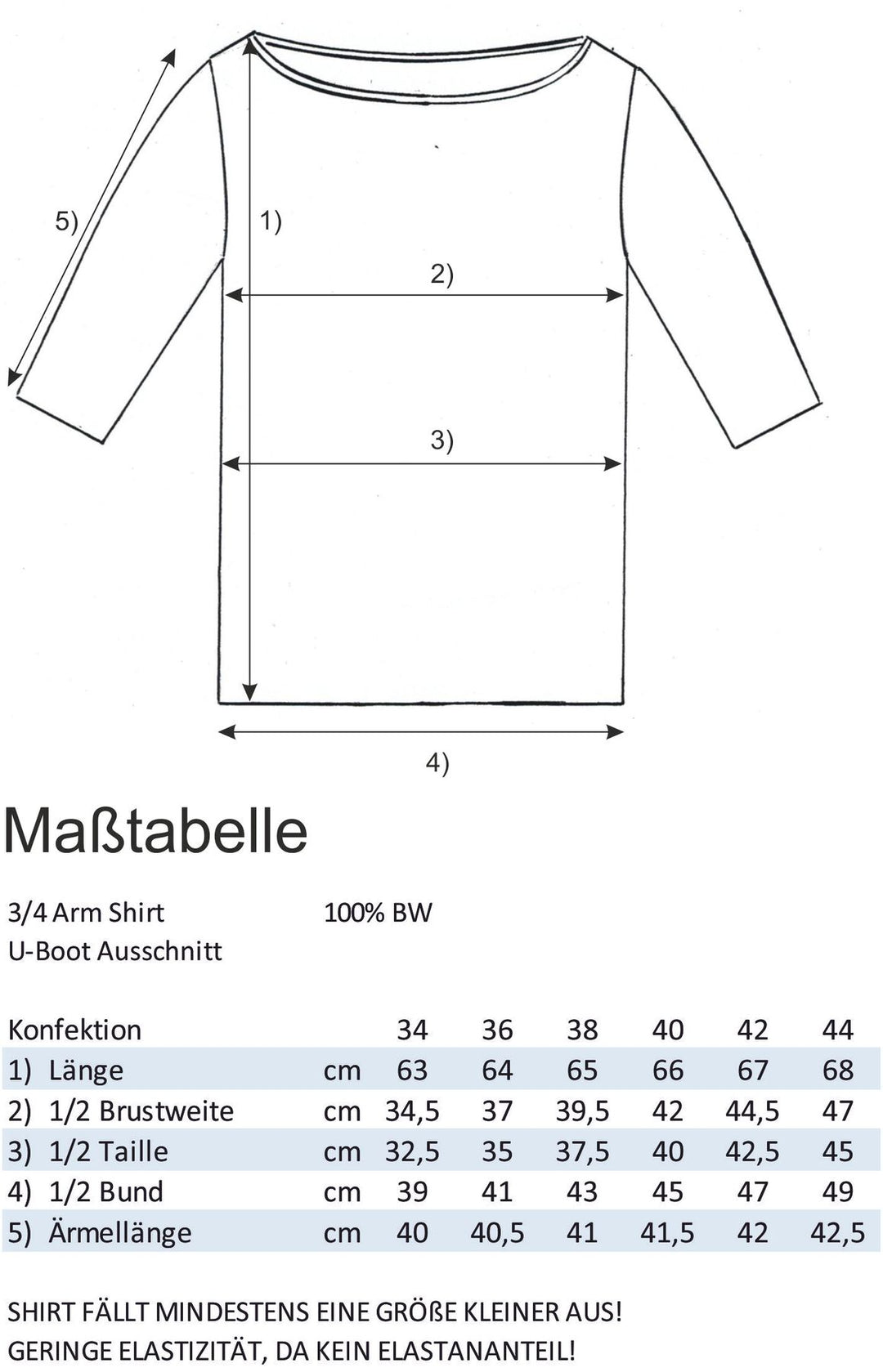 Shirt 3/4 Arm Baumwolle Weiß