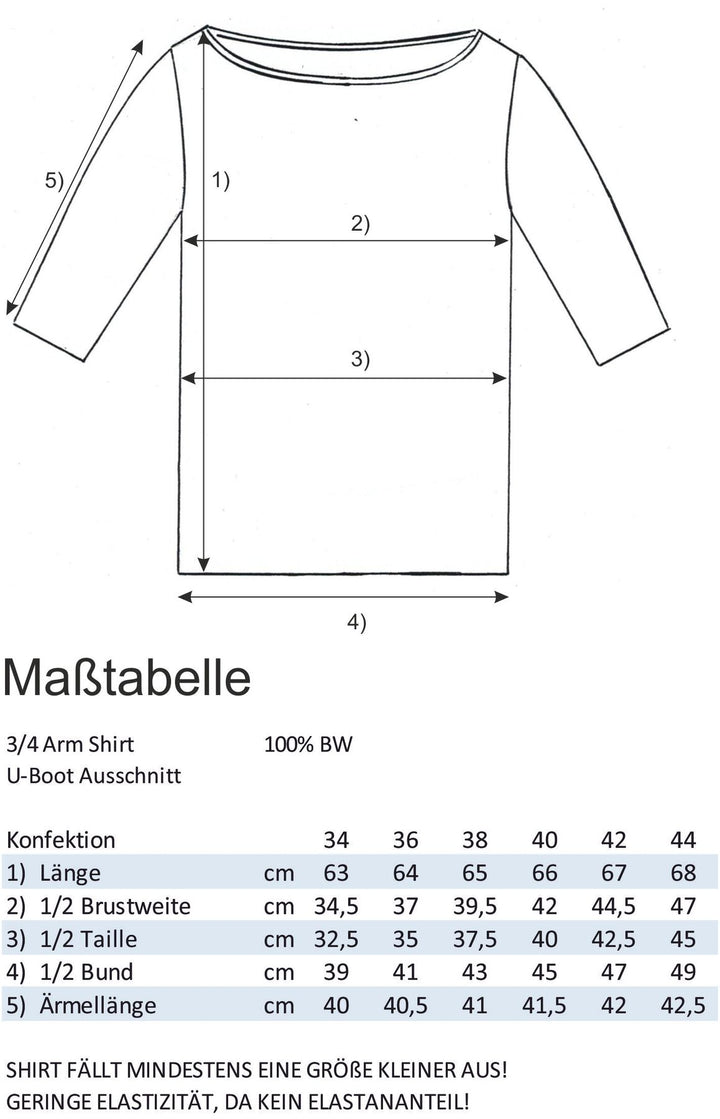 Shirt 3/4 Arm Baumwolle Weiß