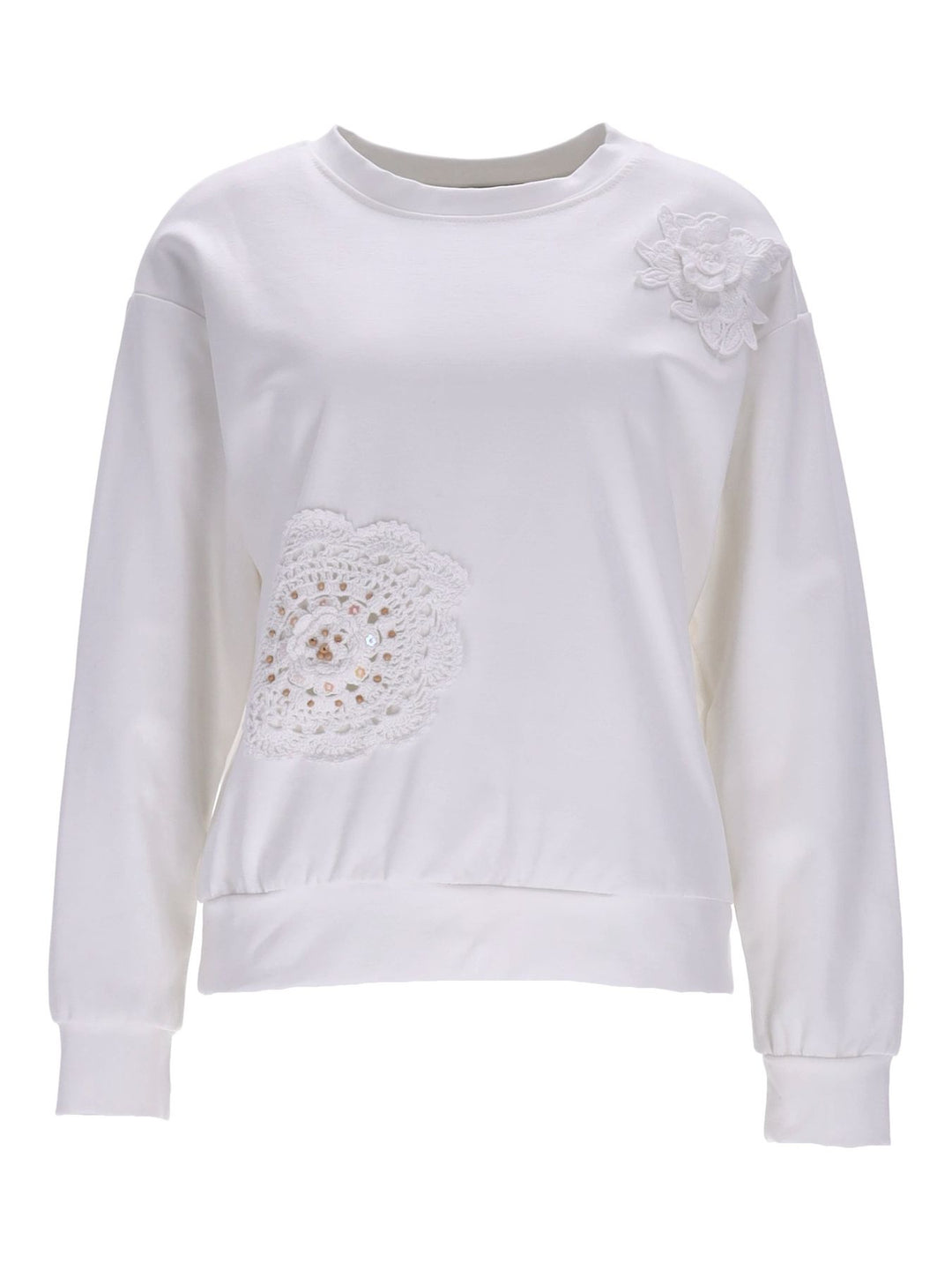 Damen Sweatshirt mit Blumenstickerei – Weiß