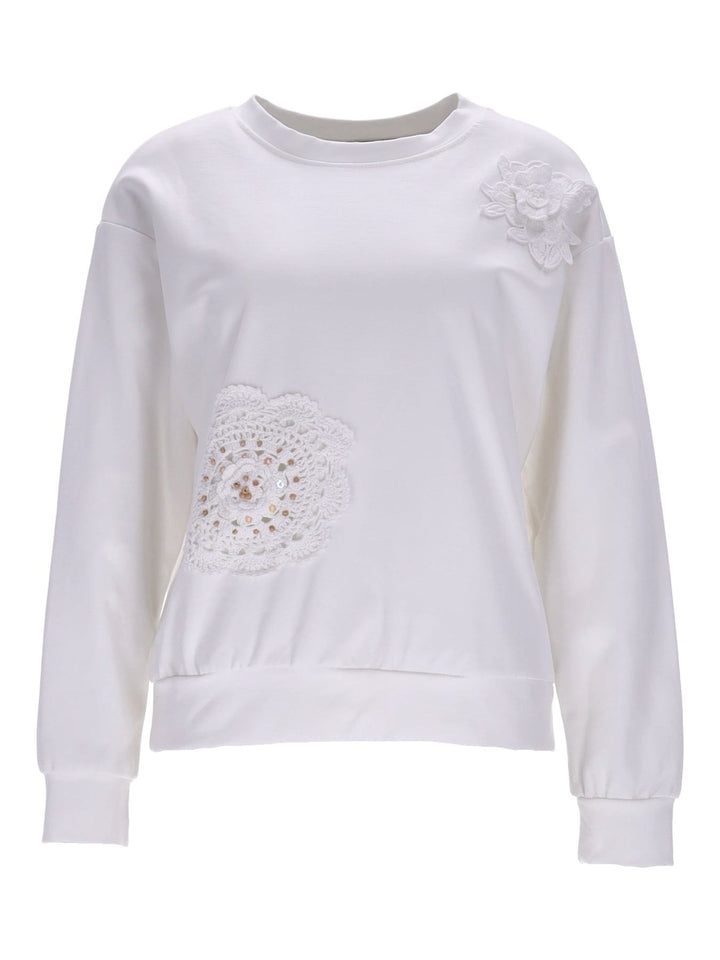 Damen Sweatshirt mit Blumenstickerei – Weiß